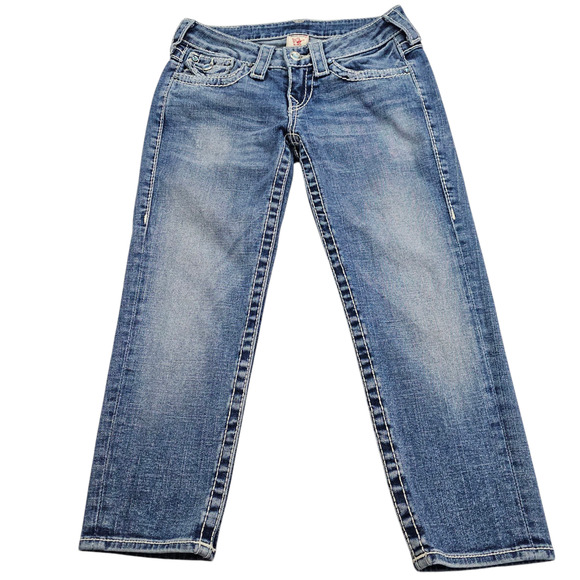 True Religion Denim - True Religion Capri Jeans Womens Size26 Disco Lily Big T Embellished Distressed